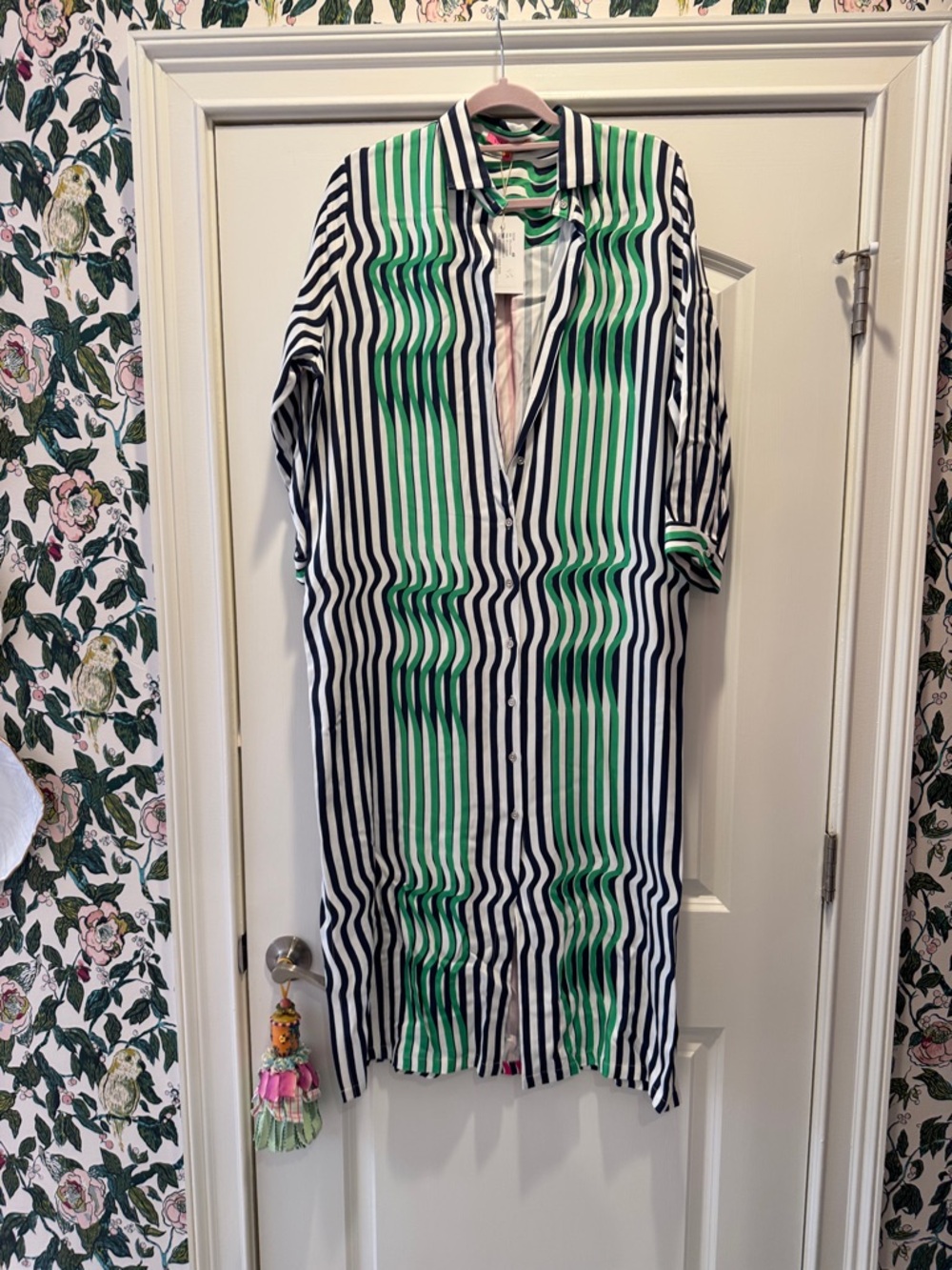 Vilagallo Green, Navy & White Striped Button-Front dress nwt detachable belt